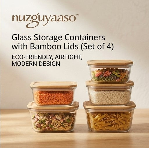 nuzguyaaso™ Glass Storage Containers with Bamboo Lids (Set of 4)