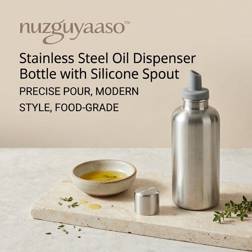 nuzguyaaso™ Stainless Steel Oil Dispenser Bottle with Silicone Spout