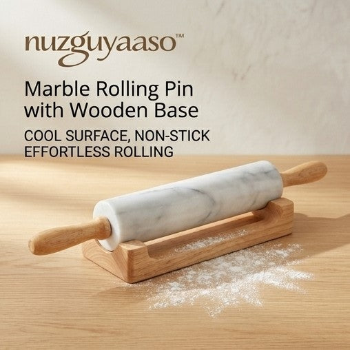 nuzguyaaso™ Marble Rolling Pin with Wooden Base